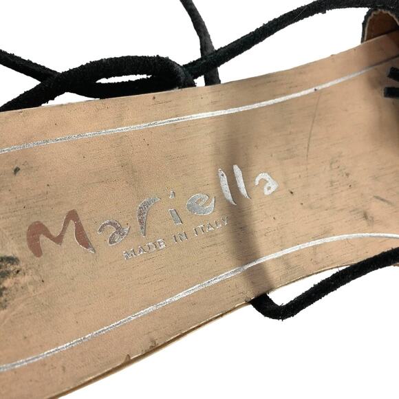 Mariella Womens Fringe Ankle Strap Black Leather ITALY Made Sandals sz 6.5 / 7 - Picture 7 of 8